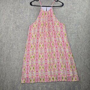 Womens Sleeveless Floral Print Halter Dress L Polyester Lightweight Multicolor